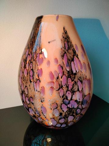 Italie Murano Vaas Zwaar Groot Zalmkleur Lila Zwart 1980 beschikbaar voor biedingen