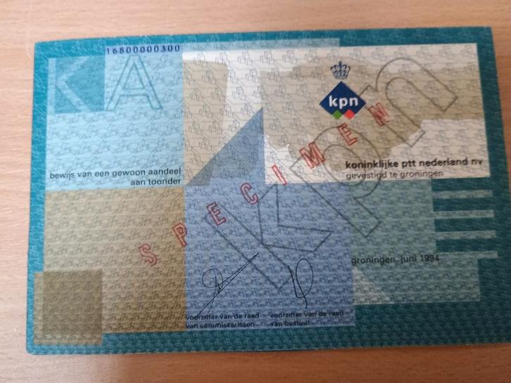 KPN Aandeel Bewijs + Postzegels 1994, Postzegels en Munten, Aandelen en Waardepapieren, Aandeel, 1970 tot heden, Ophalen of Verzenden