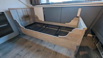 Steigerhouten bed, demontabel met Auping spiraal 90x200