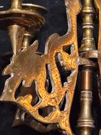 Antieke Chinese Koperen Kandelaar met 5 Armen en Draken, Verzenden, Koper