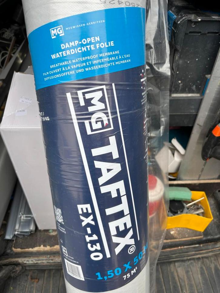 MG Taftax EX-130 Damp-Open Folie - 75m², Doe-het-zelf en Verbouw, Isolatie en Afdichting, Nieuw, Dakisolatie, Overige materialen