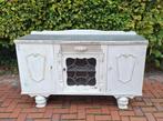 Oud kastje Dressoir wit white krijtverf met glas in lood, Huis en Inrichting, Kasten | Dressoirs, Ophalen, Gebruikt, 150 tot 200 cm