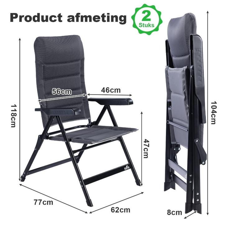 Bardi Luxe Campingstoelen - 7 standen 120KG - GRIJS., Caravans en Kamperen, Kampeermeubelen, Nieuw, Campingstoel, Ophalen