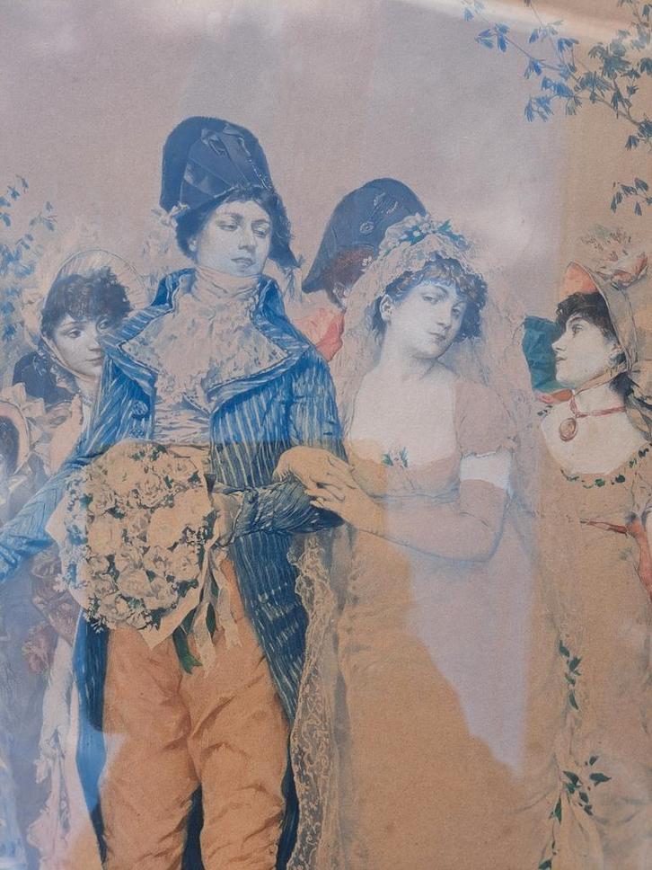Oude prent: Une Noce Sous Le Directoire, Antiek en Kunst, Kunst | Etsen en Gravures, Ophalen of Verzenden