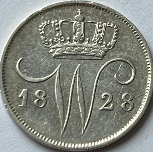 Schaars dubbeltje 1828B, Postzegels en Munten, Munten | Nederland, Losse munt, 10 cent, Koningin Wilhelmina, Zilver, Ophalen of Verzenden