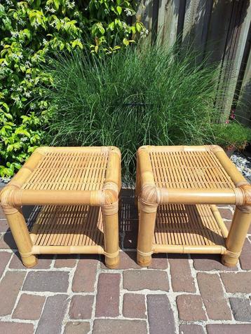 2 x Bamboe Rotan bijzettafel nachtkastje tuintafel retro set beschikbaar voor biedingen