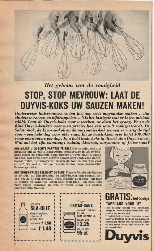 Retro reclame 1962 Duyvis fritessaus en sla-olie jaren 60, Verzamelen, Retro, Overige typen, Verzenden