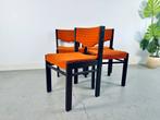 Vintage set stoelen 4 jaren 50/60/70 Oranje brutalistisch, Ophalen, Hout, Gebruikt, Overige kleuren