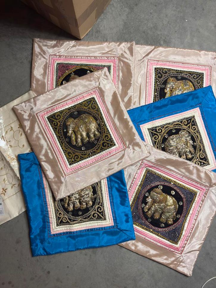 Partij vintage kussenslopen, Huis en Inrichting, Woonaccessoires | Kussens, Zo goed als nieuw, Blauw, Vierkant, Ophalen of Verzenden