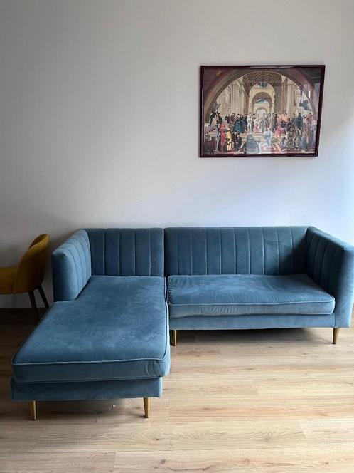 Very cool stylish Corner Sofa, velvet turquoise €600, bids, Huis en Inrichting, Banken | Bankstellen, Gebruikt, Hoekbank, Vierpersoons of meer