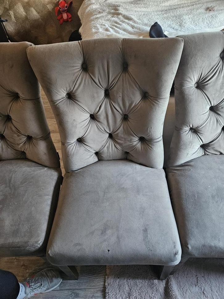 Moet weg ! 4 Dubbelman Design Stoelen - Velours Grijs, Antiek en Kunst, Antiek | Meubels | Stoelen en Banken, Ophalen of Verzenden