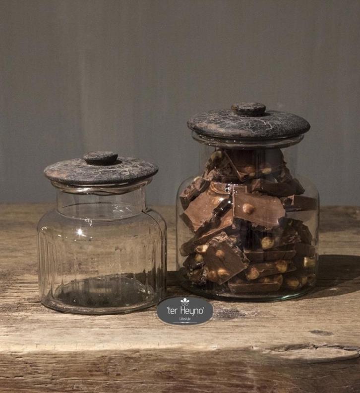 Glazen voorraadpot set van 2 pot deksel glas stoer sober, Huis en Inrichting, Woonaccessoires | Overige, Nieuw, Verzenden