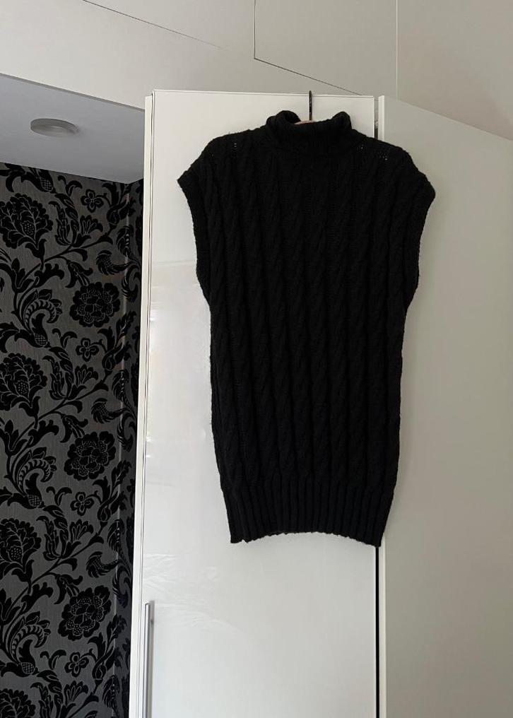 Nieuw: zwarte spencer met col en ingebreide kabels; maat XL, Kleding | Dames, Truien en Vesten, Nieuw, Maat 46/48 (XL) of groter