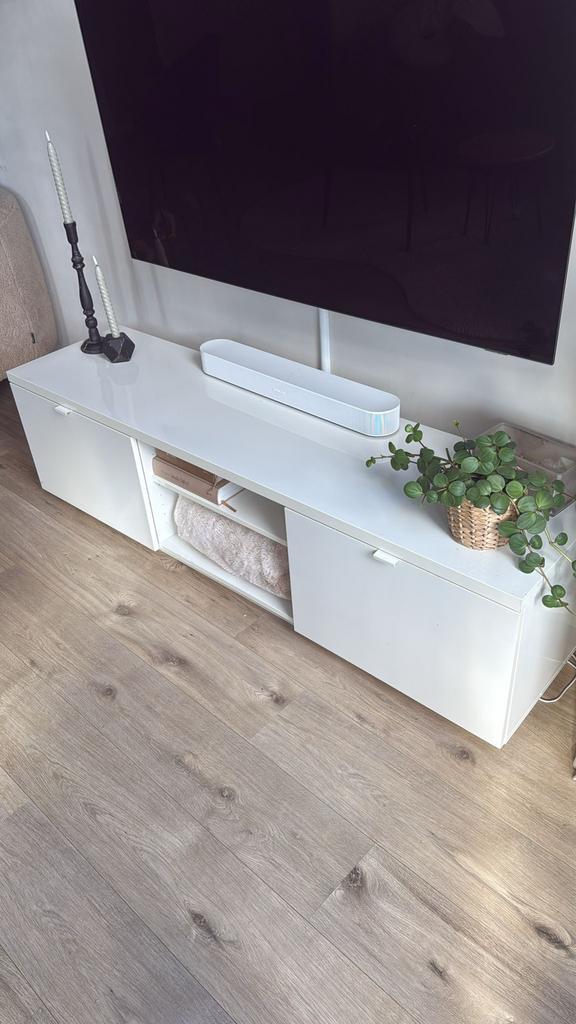 Wit hoogglans tv-meubel – 160 cm – met opbergruimte, Huis en Inrichting, Kasten | Televisiemeubels, Gebruikt, Minder dan 100 cm