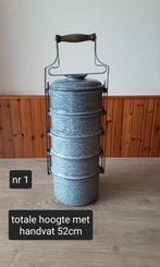 EMAILLE GRIJSGEWOLKTE 5 PANS RANTANG/ETENSDRAGER., Ophalen of Verzenden