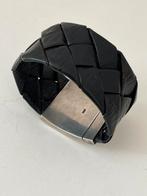 Lederen herenarmband met zware zilveren sluiting, Sieraden, Tassen en Uiterlijk, Ophalen of Verzenden, Gebruikt, Zilver, Leer