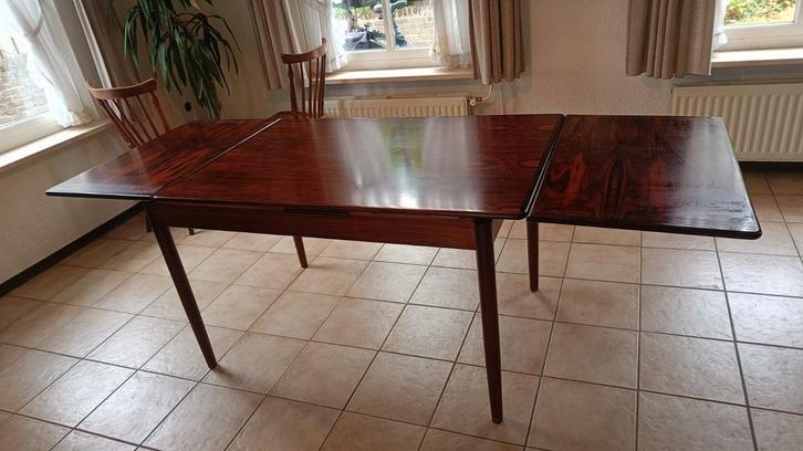 Vintage Deense palissander houten uitschuiftafel., Huis en Inrichting, Tafels | Eettafels, Zo goed als nieuw, 50 tot 100 cm, 100 tot 150 cm