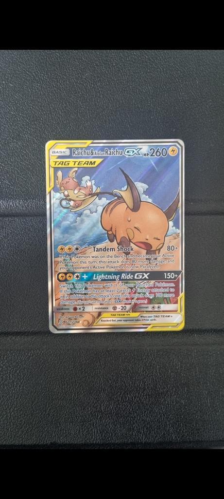 Raichu & Alolan Raichu GX 221, Hobby en Vrije tijd, Verzamelkaartspellen | Pokémon, Zo goed als nieuw, Ophalen of Verzenden