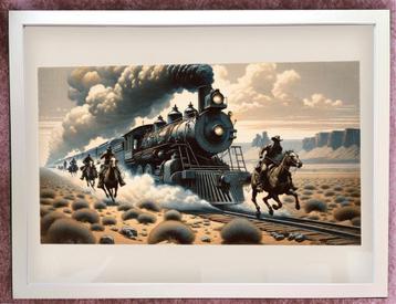[Poster in Frame] Cowboy Stoomtrein Wilde Westen Western Art beschikbaar voor biedingen