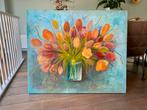 Tulpen olieverf schilderij. 120X100 cm, Ophalen of Verzenden