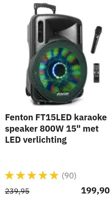 €100,- FENTON LED USB Bluetooth PARTY Speaker op accu 800W, Audio, Tv en Foto, Karaoke-apparatuur, Zo goed als nieuw, Ophalen