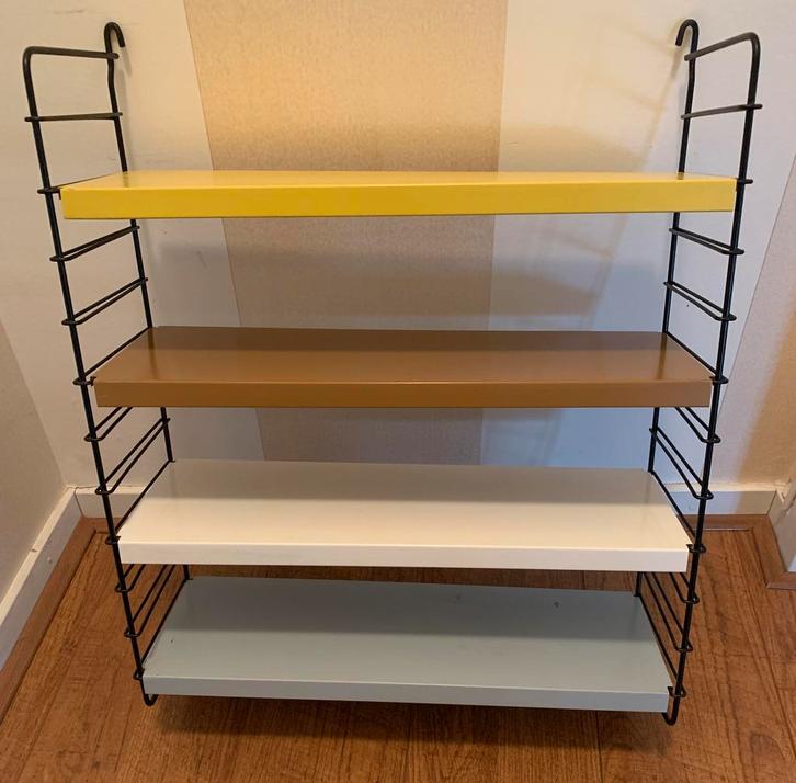 Vintage Tomado metalen wandrek 4 planken design 1950/60s, Huis en Inrichting, Woonaccessoires | Wandplanken en Boekenplanken, Gebruikt