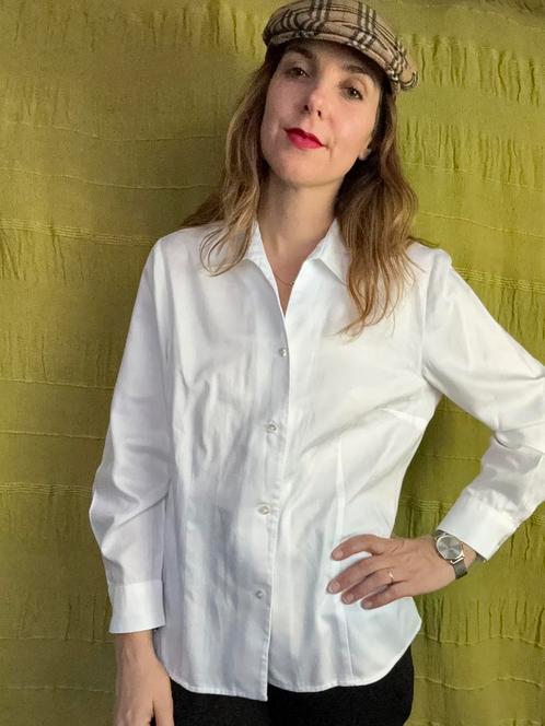 Vintage witte blouse/overhemd - effen -, Kleding | Dames, Blouses en Tunieken, Gedragen, Maat 38/40 (M), Wit, Ophalen of Verzenden