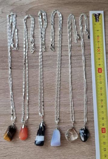 6 x hanger met edelsteen - aan ketting 925 zilver beschikbaar voor biedingen