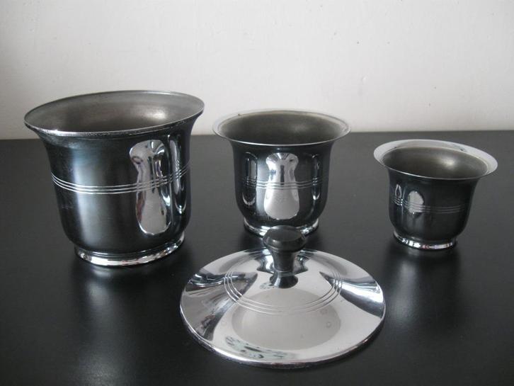 Drie verchroomde potjes rookstel? vintage retro, Antiek en Kunst, Curiosa en Brocante, Ophalen of Verzenden