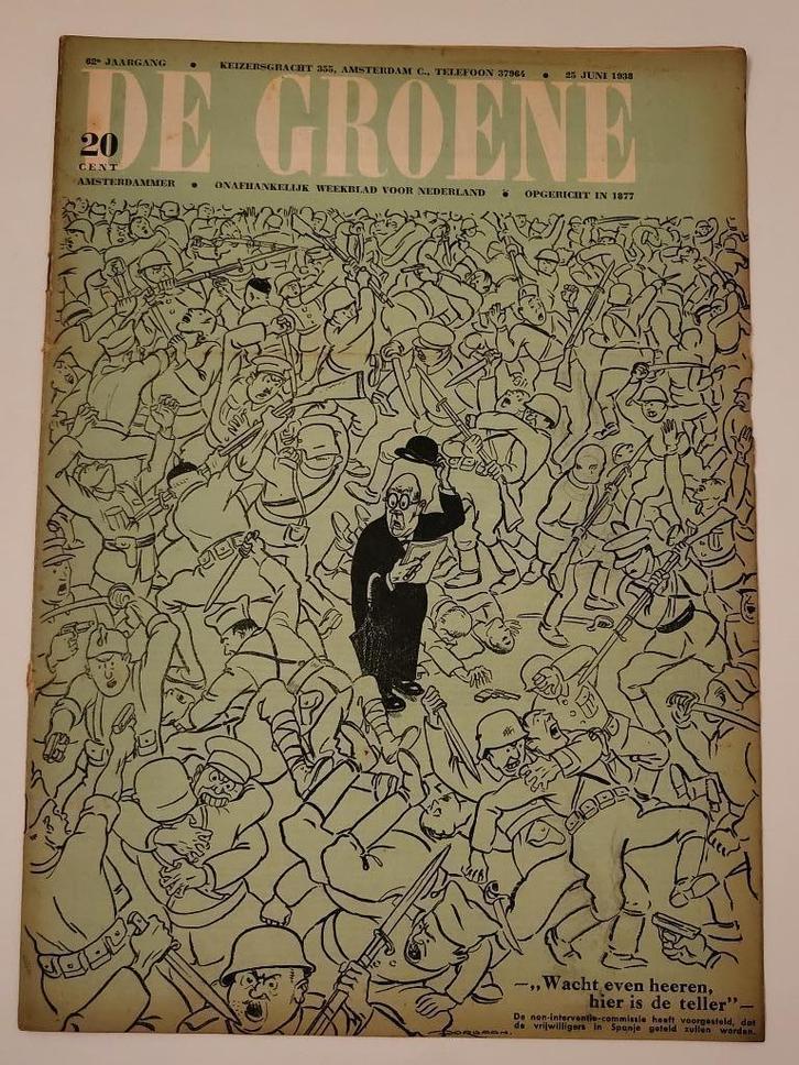 Spotprent Jordaan (4) op cover De Groene Amsterdammer, 1935, Boeken, Tijdschriften en Kranten, Zo goed als nieuw, Overige typen