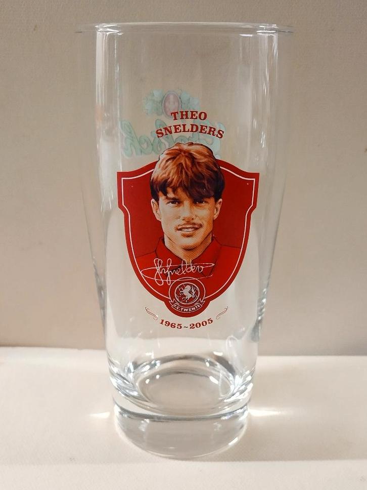 bierglas Grolsch, FC Twente, Theo Snelders, 1965-2005, Verzamelen, Glas en Borrelglaasjes, Gebruikt, Bierglas, Ophalen of Verzenden