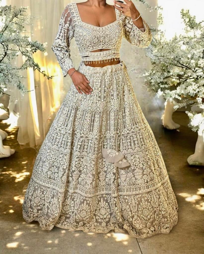 Lehenga, Verzenden, Zo goed als nieuw, Grijs, Accessoires