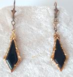 geelgouden OORBELLEN (14k)  4,85 cm bezet met Onyx, Ophalen of Verzenden, Goud, Oorbellen, Met edelsteen