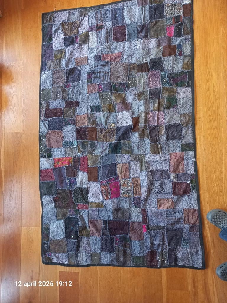 Indiaase sprei/patchwork kleed 1 persoons, Gebruikt, 100 tot 150 cm, Groen, Ophalen of Verzenden
