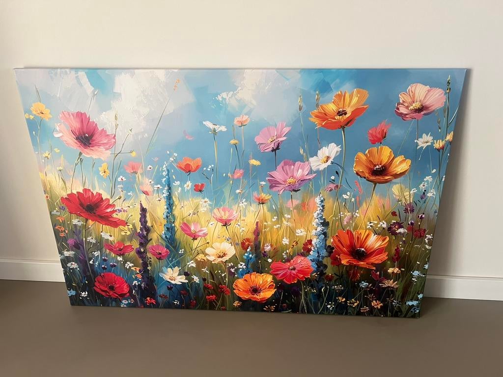 Canvas wilde bloemen xl afhaal €15,-, Ophalen, Nieuw, Schilderij, 100 tot 125 cm