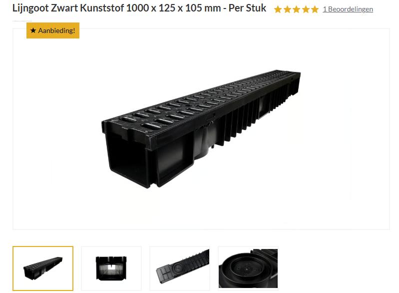 Lijngoot Zwart Kunststof 1000 x 125 x 105 mm - x 8, Doe-het-zelf en Verbouw, Buizen en Afvoer, Nieuw, Afvoer, Pvc, 6 meter of meer