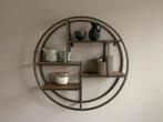 Industrieel rond wandrek metaal met houten planken - 76 cm, Ophalen, Zo goed als nieuw
