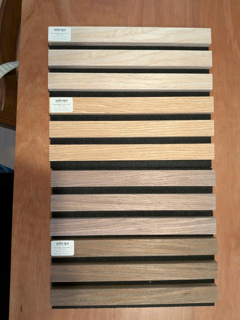 Proefstukjes Adeqo akoestische wandpanelen, Huis en Inrichting, Woonaccessoires | Wanddecoraties, Geluiddempend, Hout, Meerkleurig