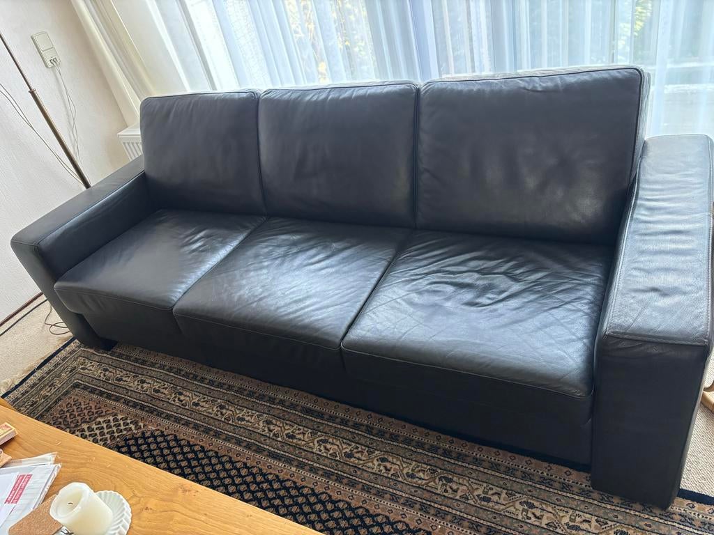 Leren 3-zits bank echt leer, Huis en Inrichting, Banken | Bankstellen, Gebruikt, Driepersoons, Ophalen of Verzenden, Rechte bank