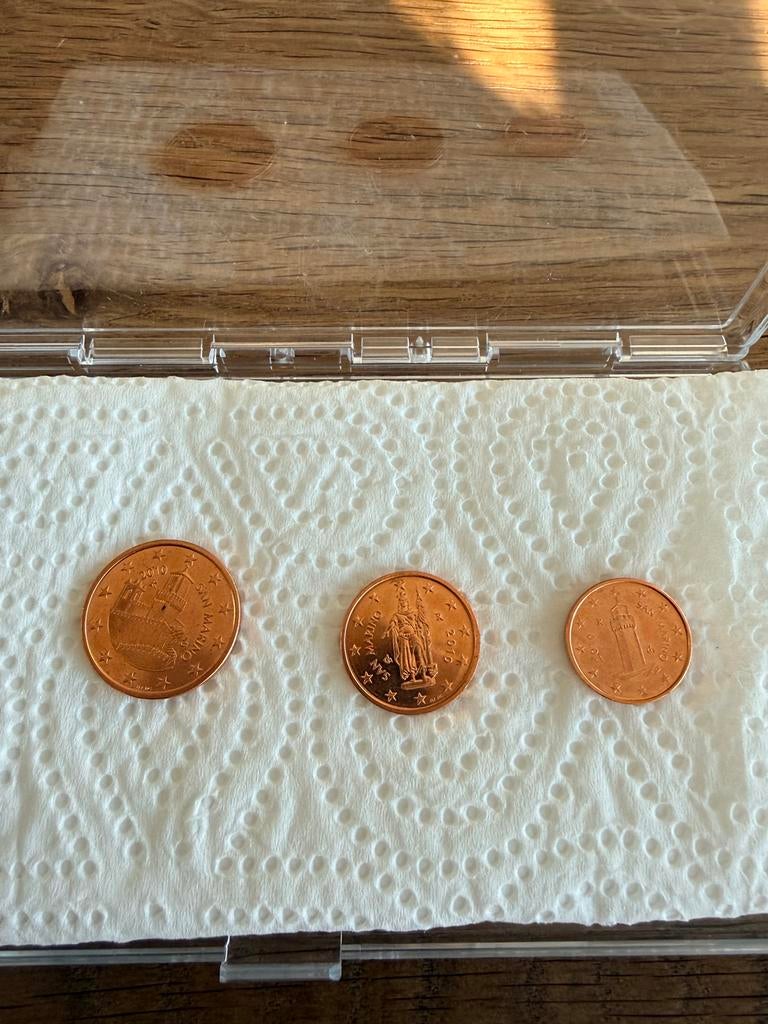 San Marino Euromunten 2010 - 1, 2 en 5 cent (Nieuwstaat), Ophalen of Verzenden, San Marino, Overige waardes, Setje