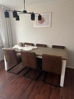 Mooie landelijke eettafel & 6 bruine stoelen, Ophalen, Zo goed als nieuw, Landelijk, 4 tot 6 stoelen