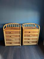 Set van 2 Vintage Rotan Nachtkastjes / Ladenkastjes – Boho, Huis en Inrichting, Kasten | Ladekasten, Ophalen, Zo goed als nieuw