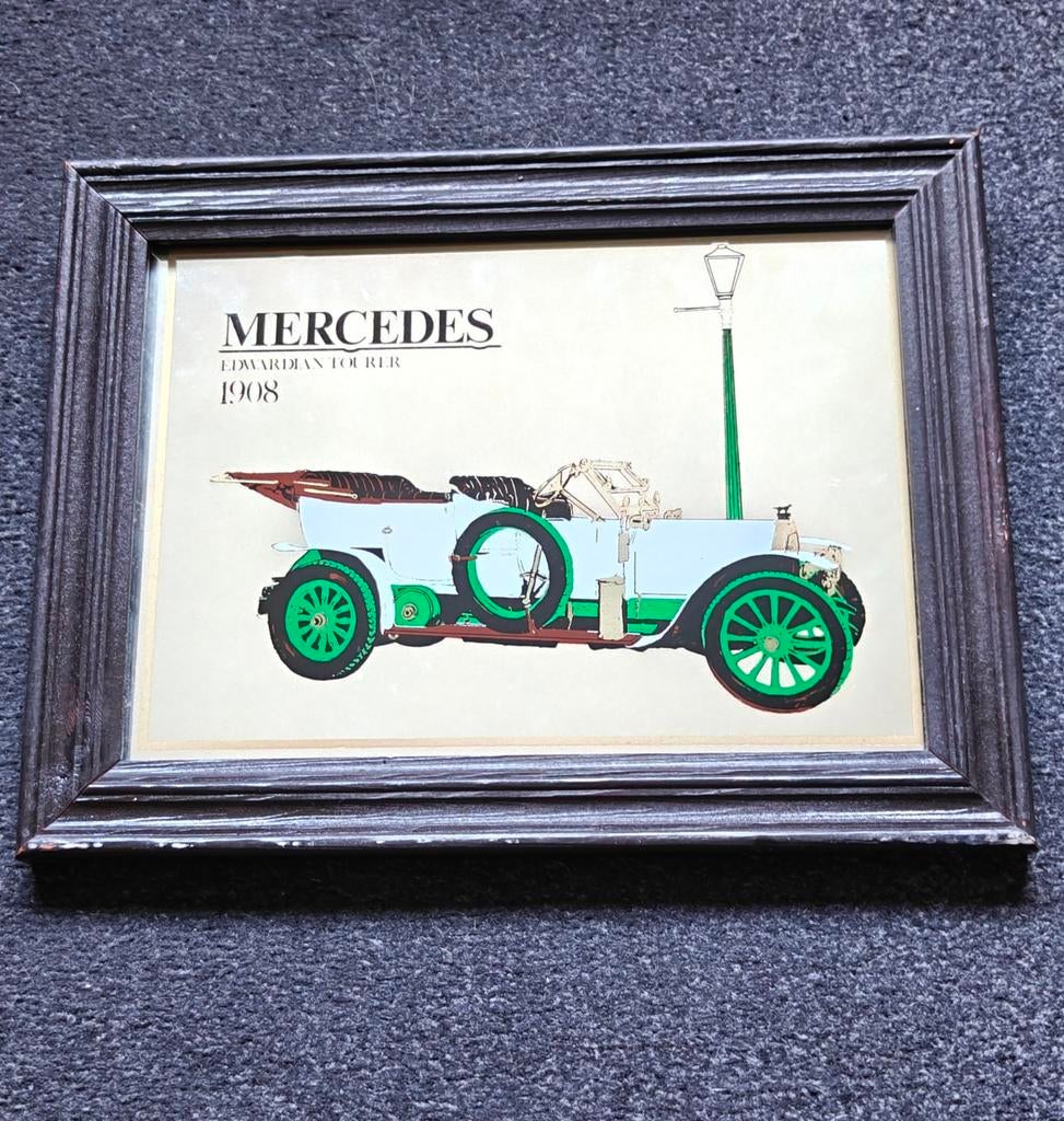 Vintage Mercedes pub spiegel, Ophalen of Verzenden, Rechthoekig, Minder dan 50 cm, Minder dan 100 cm