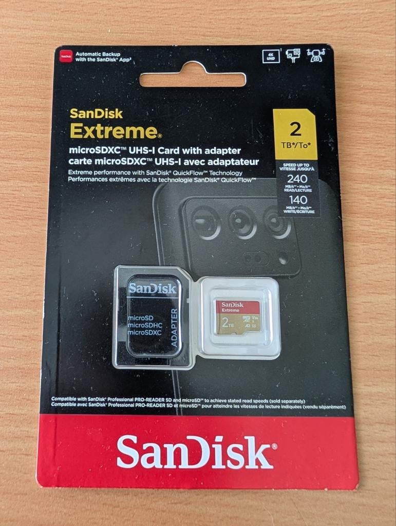 SanDisk Extreme microSDXC UHS-I Card 2TB met adapter, 1 TB of meer, Nieuw, Smartphone, MicroSDXC