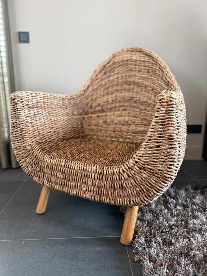 Fauteuil/loungestoel Bali/Ibiza sfeer, Huis en Inrichting, Fauteuils, Gebruikt, Hout, 75 tot 100 cm, Ophalen