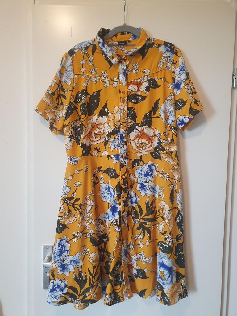 Wehkamp Gele Bloemenjurk Maat 46, Kleding | Dames, Geel, Maat 46/48 (XL) of groter, Ophalen of Verzenden, Gedragen