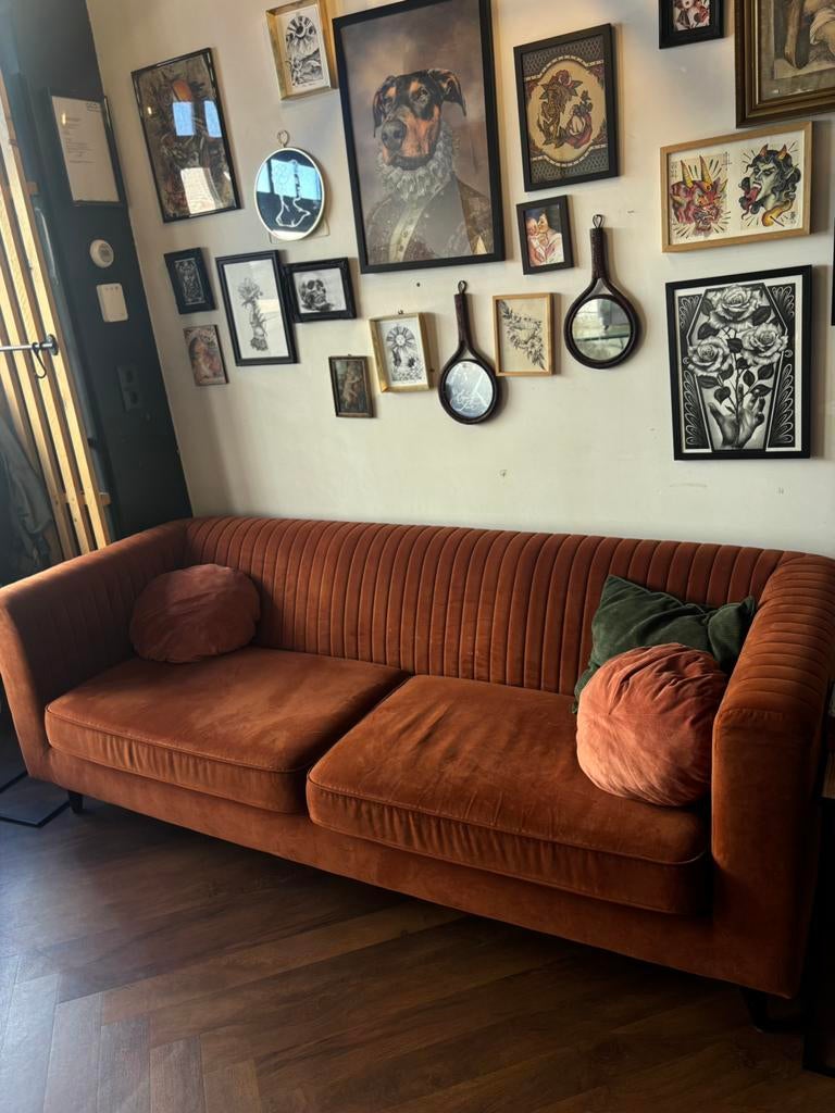 Mooie oranje/bruine bank, Ophalen, Zo goed als nieuw, 75 tot 100 cm