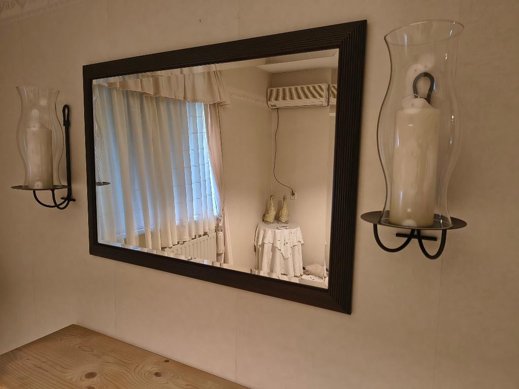 Grote Spiegel facet geslepen bruin, Ophalen, Zo goed als nieuw, Minder dan 100 cm, Rechthoekig