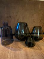Zwarte smoke sfeerlichten (3 stuks) en vaas, Ophalen, Gebruikt, Zwart, Glas