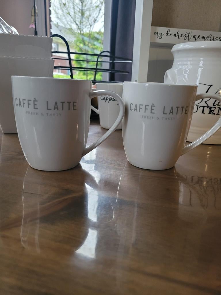 Riviera Maison Caffè Latte Kopjes - Set van 2, Huis en Inrichting, Keramiek, Ophalen of Verzenden, Zo goed als nieuw, Overige stijlen